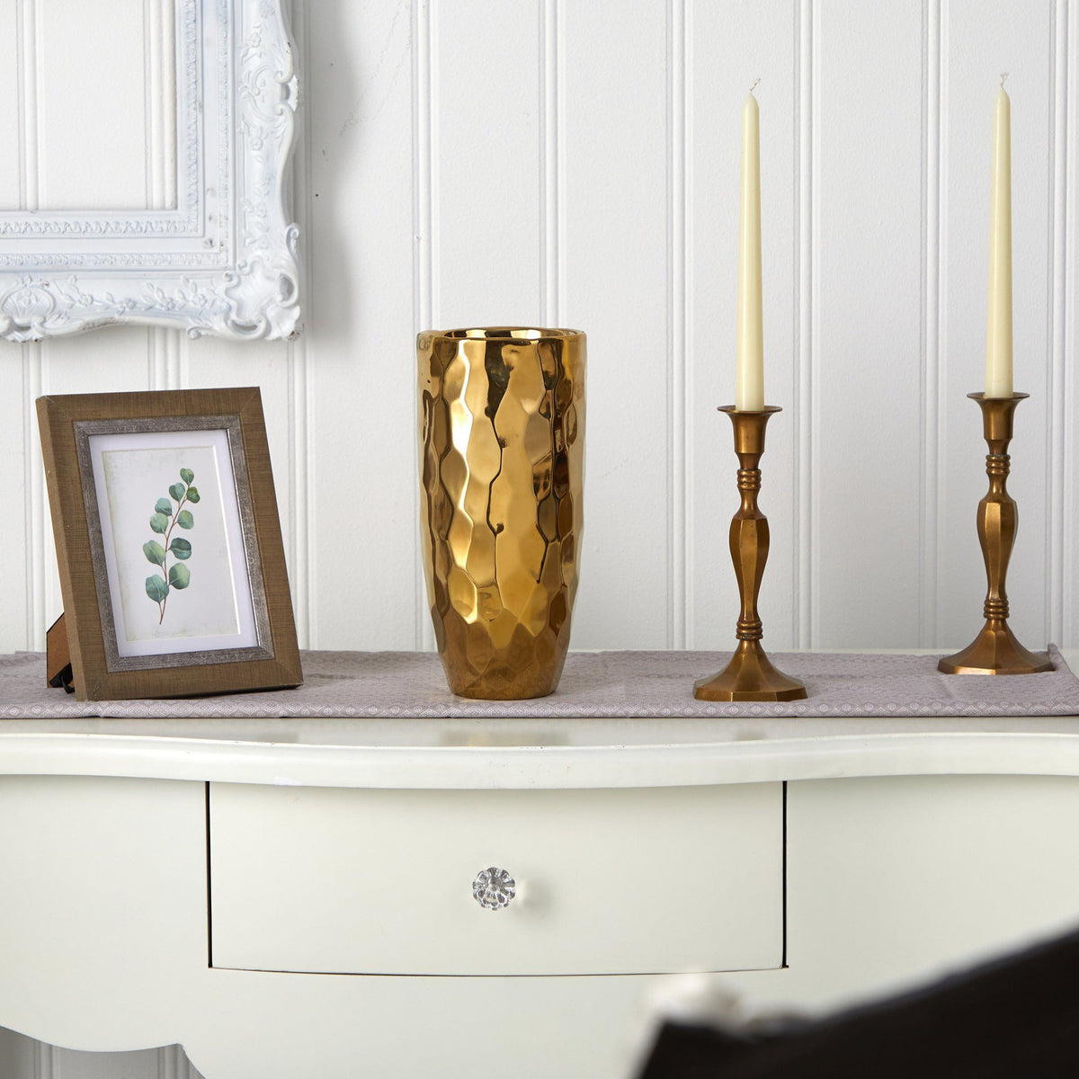 10” Designer Gold Cylinder Vase, photo 3 of 3