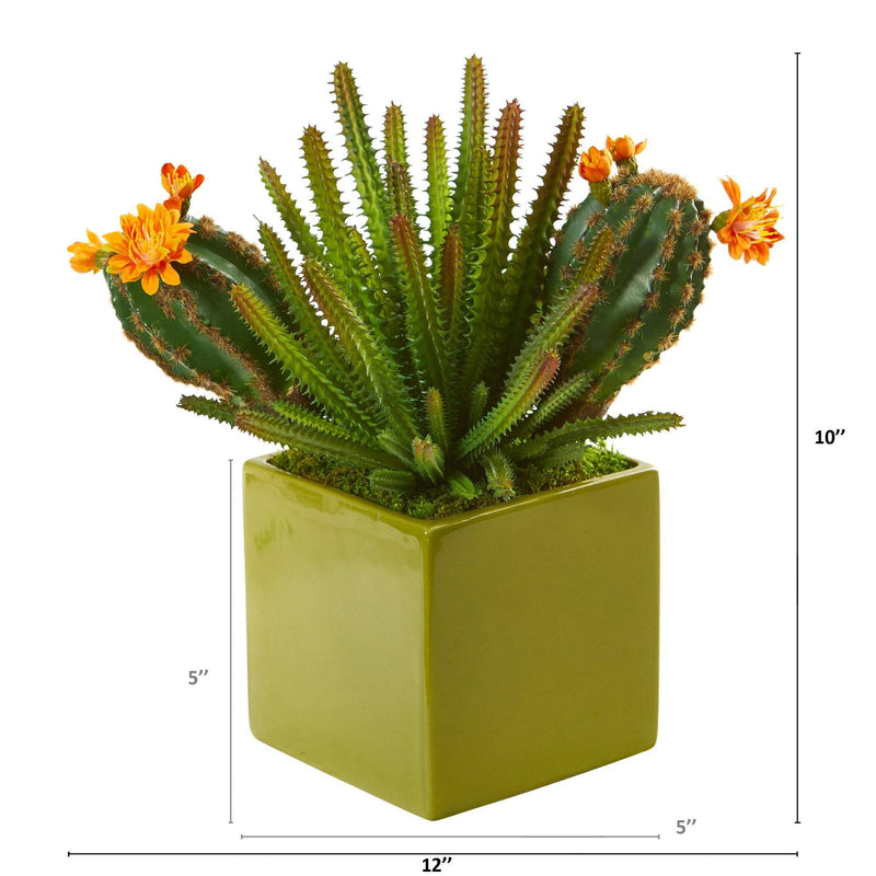 10” Mixed Succulent Artificial Plant in Green Planter, photo 2 of 3