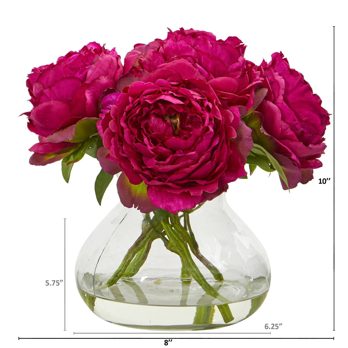 10” Peony Artificial Arrangement in Clear Glass Vase, photo 4 of 4