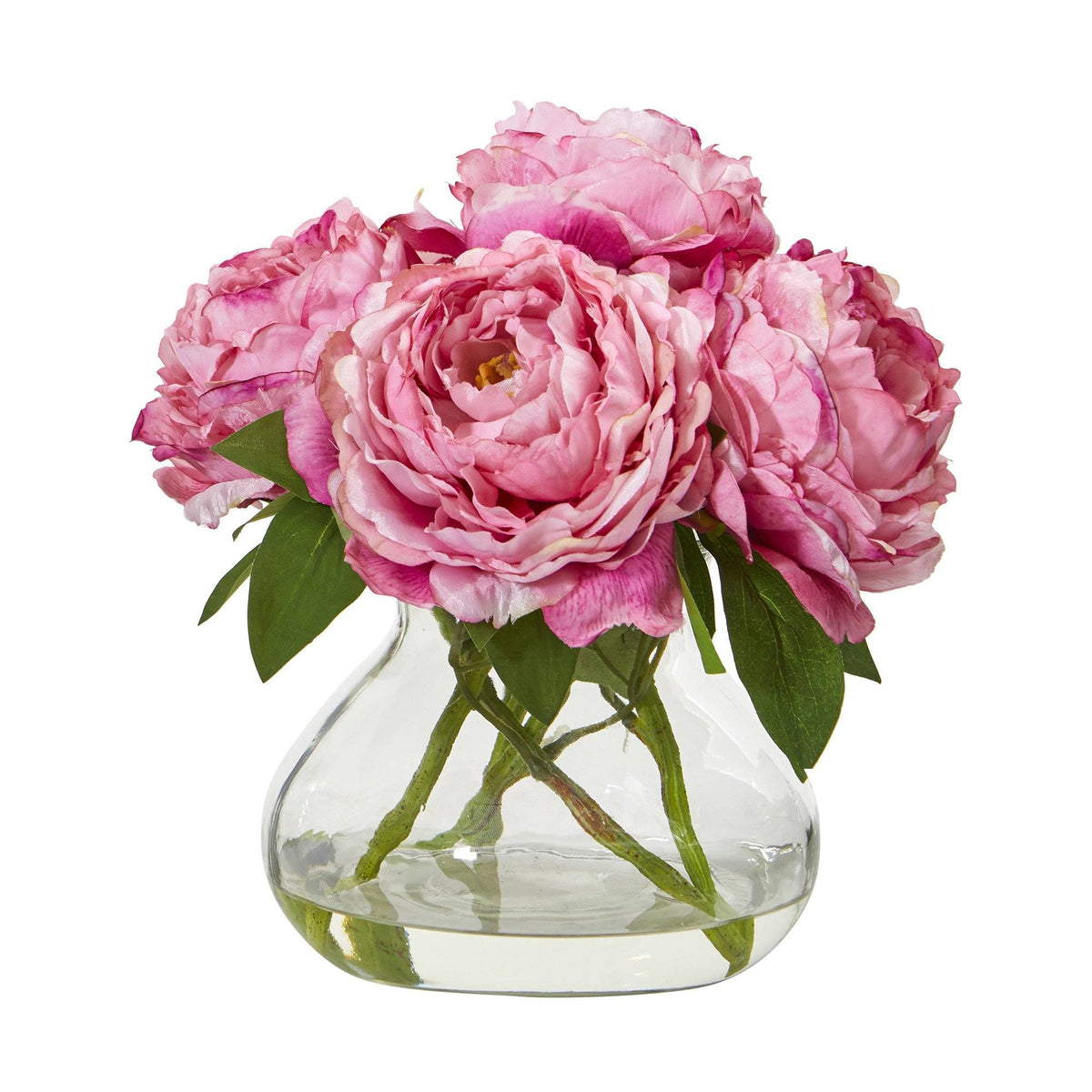10” Peony Artificial Arrangement in Clear Glass Vase, photo 3 of 4