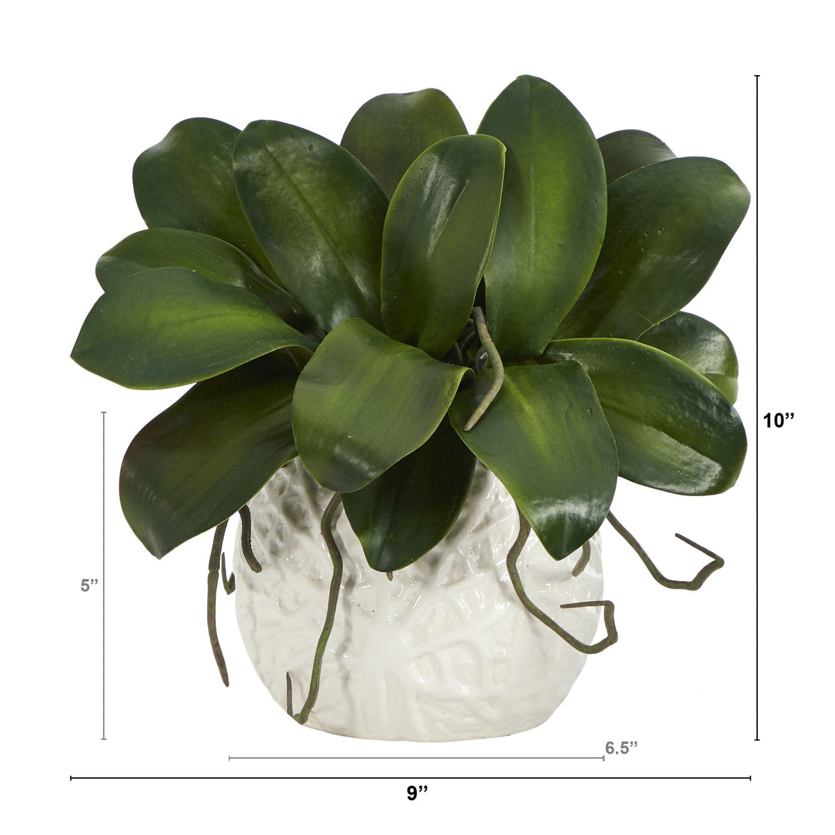 10” Phalaenopsis Orchid Leaf Artificial Plant in White Planter, photo 2 of 3