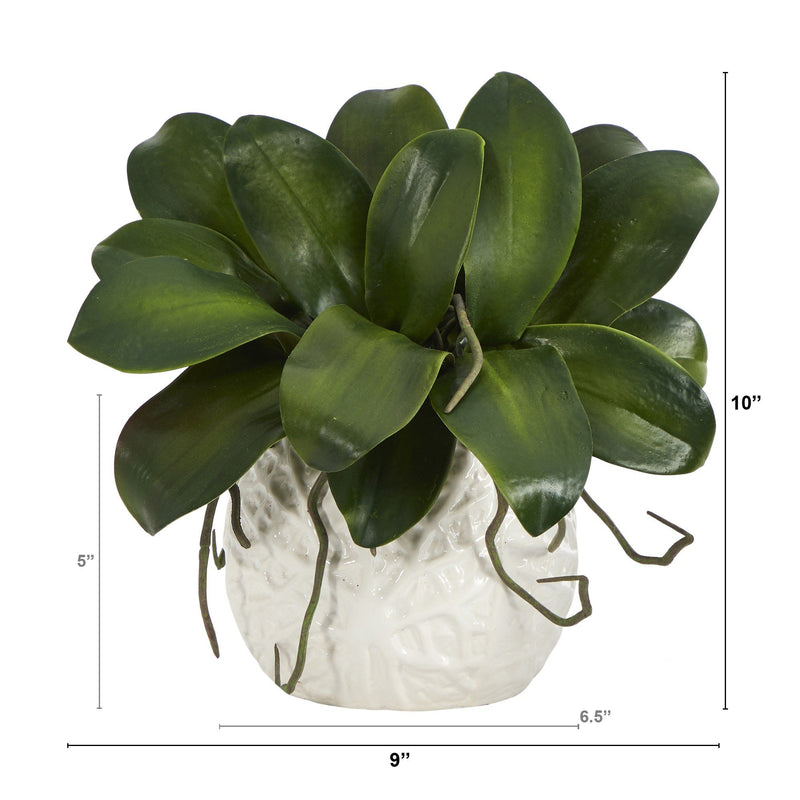 10” Phalaenopsis Orchid Leaf Artificial Plant in White Planter, photo 2 of 3