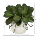 10” Phalaenopsis Orchid Leaf Artificial Plant in White Planter