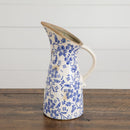 10.5” Floral Tuscan Ceramic Blue Scroll Pitcher Vase