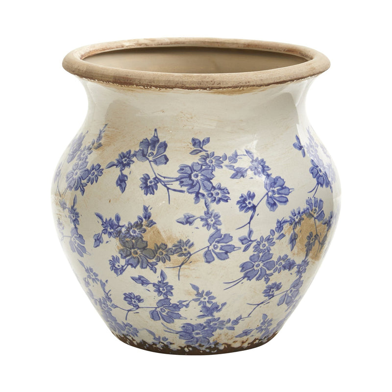 10.5” Tuscan Ceramic Blue Scroll Urn Vase