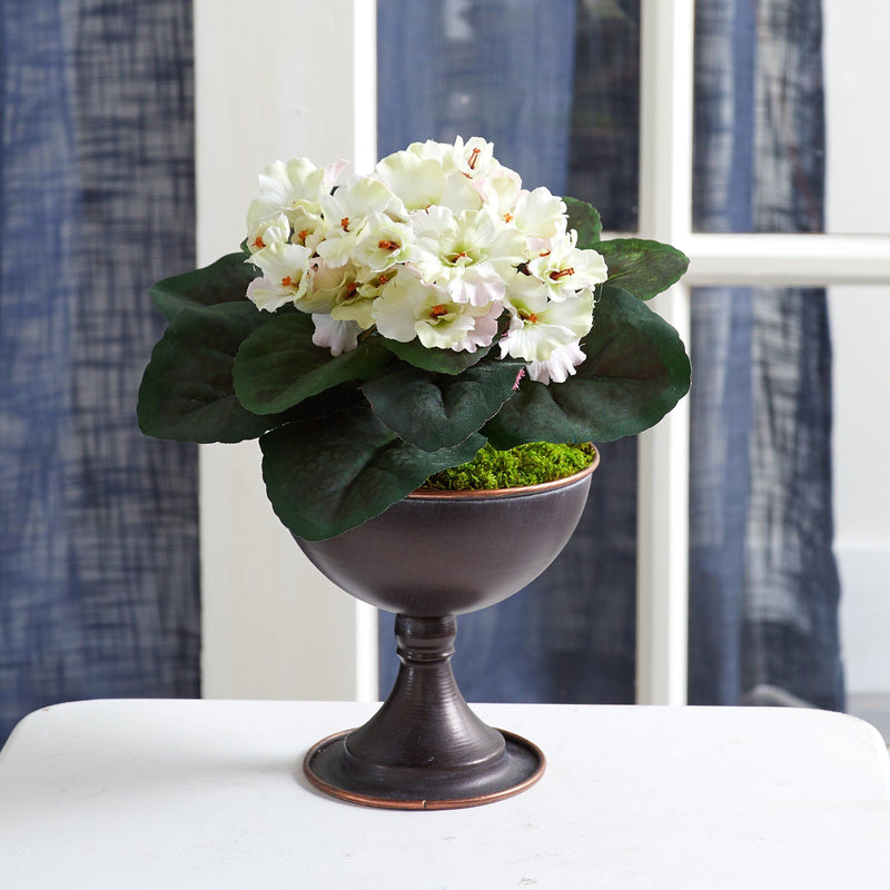 11” African Violet Artificial Plant in Metal Chalice, photo 3 of 4