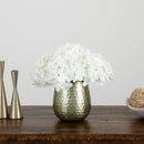 11” Artificial Hydrangea Arrangement in Gold Metal Vase