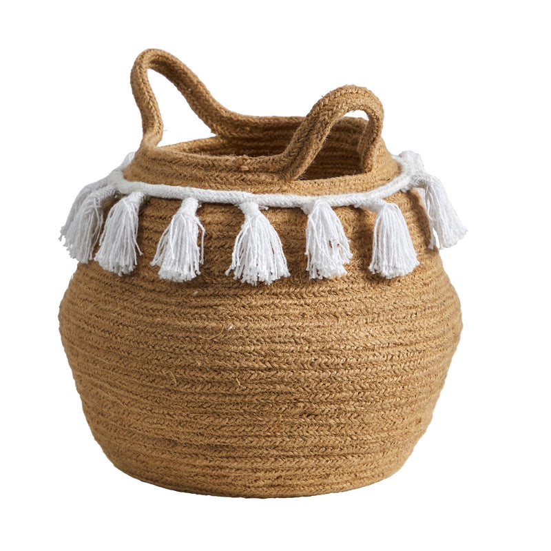 11” Boho Chic Handmade Natural Cotton Woven  Planter with Tassels, photo 3 of 4