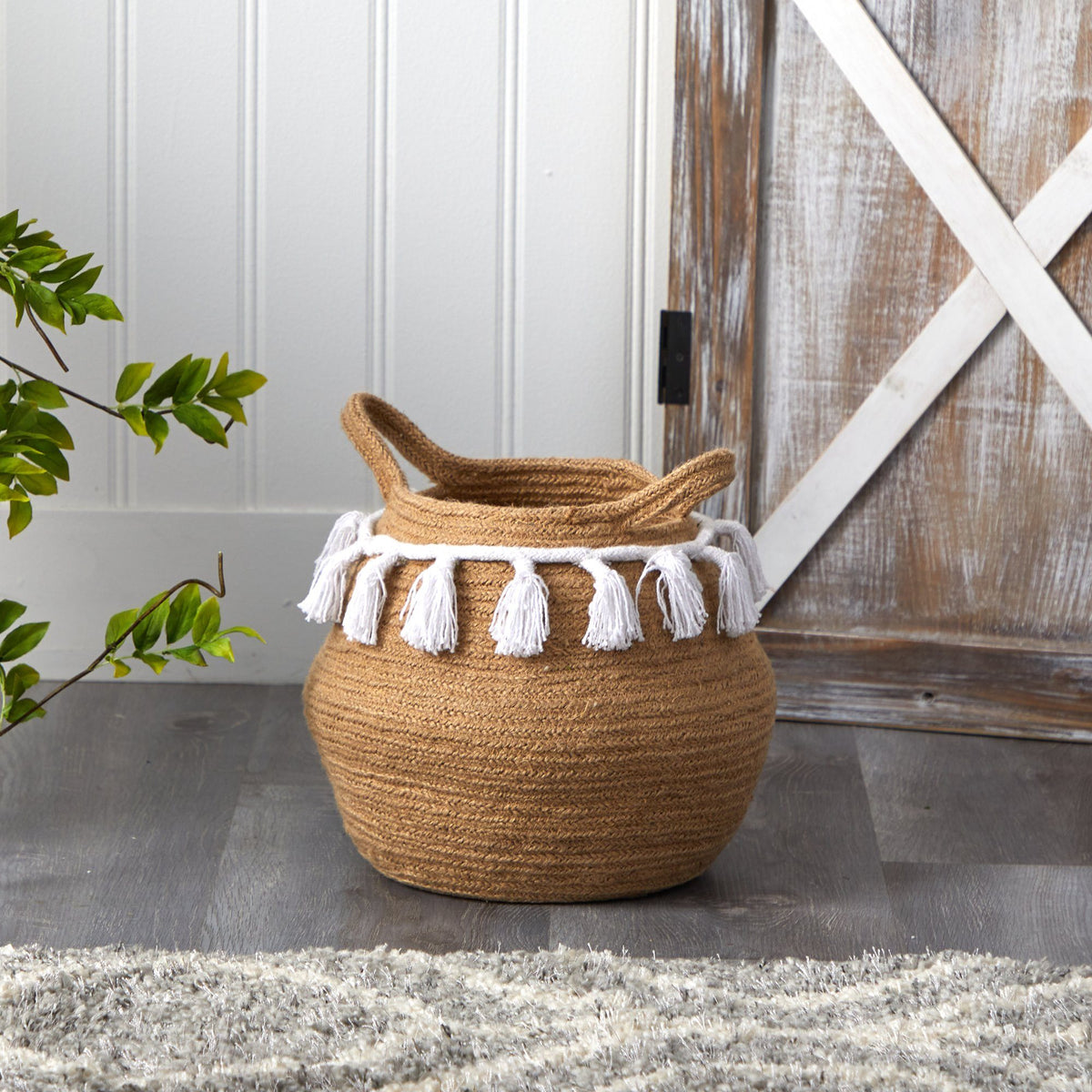 11” Boho Chic Handmade Natural Cotton Woven  Planter with Tassels, photo 4 of 4