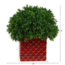 11” Boxwood Topiary Artificial Plant in Red Planter (Indoor/Outdoor)