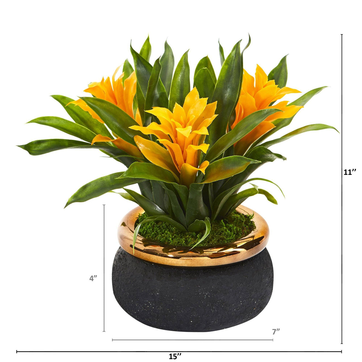 11” Bromeliad Artificial Plant in Stoneware Planter, photo 2 of 6