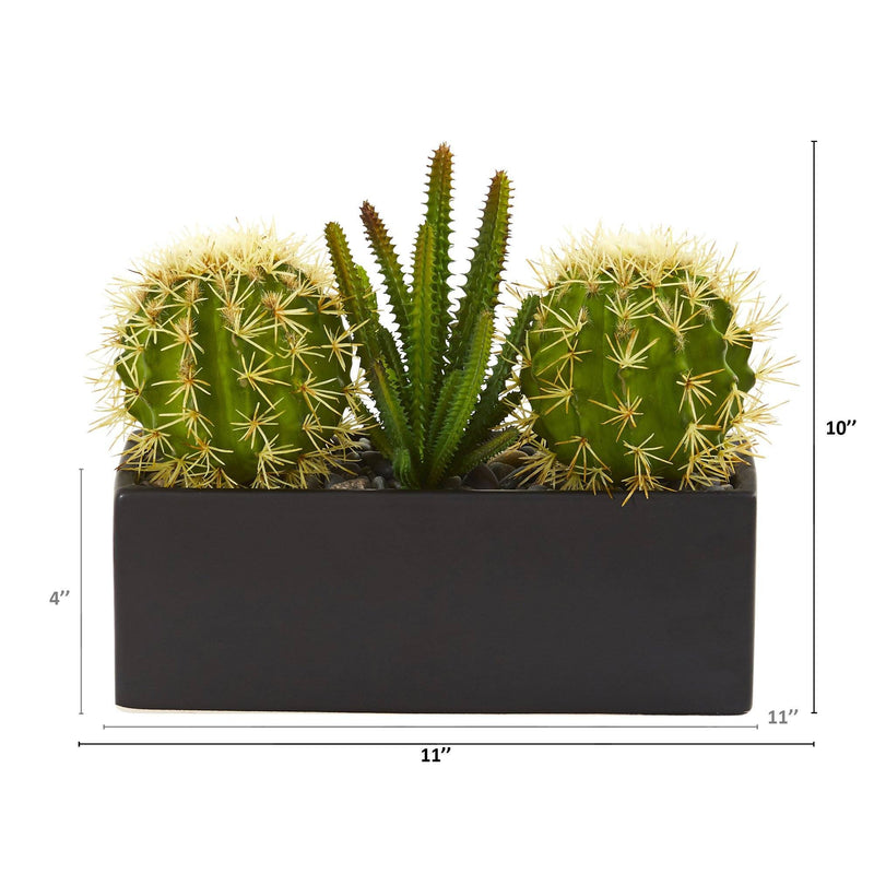 11” Cactus Succulent Artificial Plant in Black Planter, photo 2 of 2