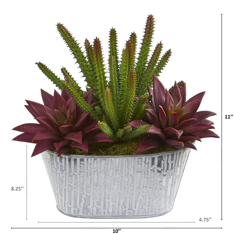 11” Cactus Succulent Artificial Plant in White Tin Planter, photo 2 of 2