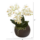 11” Mini Orchid Phalaenopsis Artificial Arrangement in Stone Vase