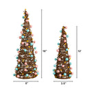 12" and 16" Artificial Easter Rattan Cone Trees with Pastel Eggs - Set of 2