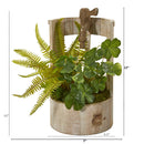 12” Clover and Fern Artificial Plant in Faucet Planter