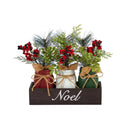 12” Holiday Winter Pine and Berries Three Piece Mason Jar “Noel” Table Christmas Arrangement Décor