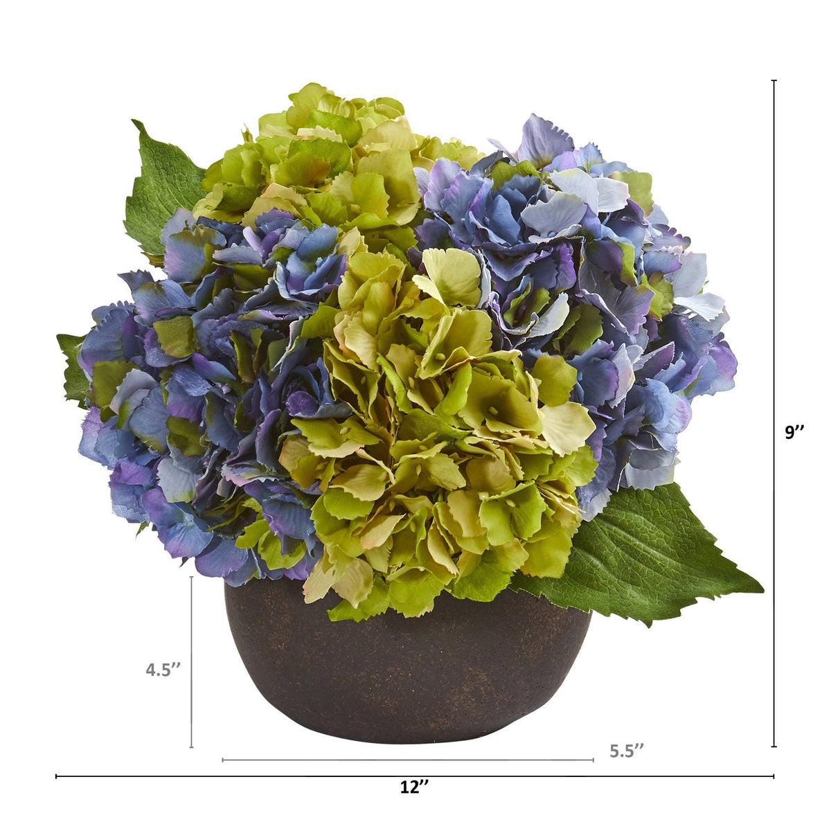 12” Hydrangea Artificial Arrangement in Stone Brown Vase, photo 2 of 2
