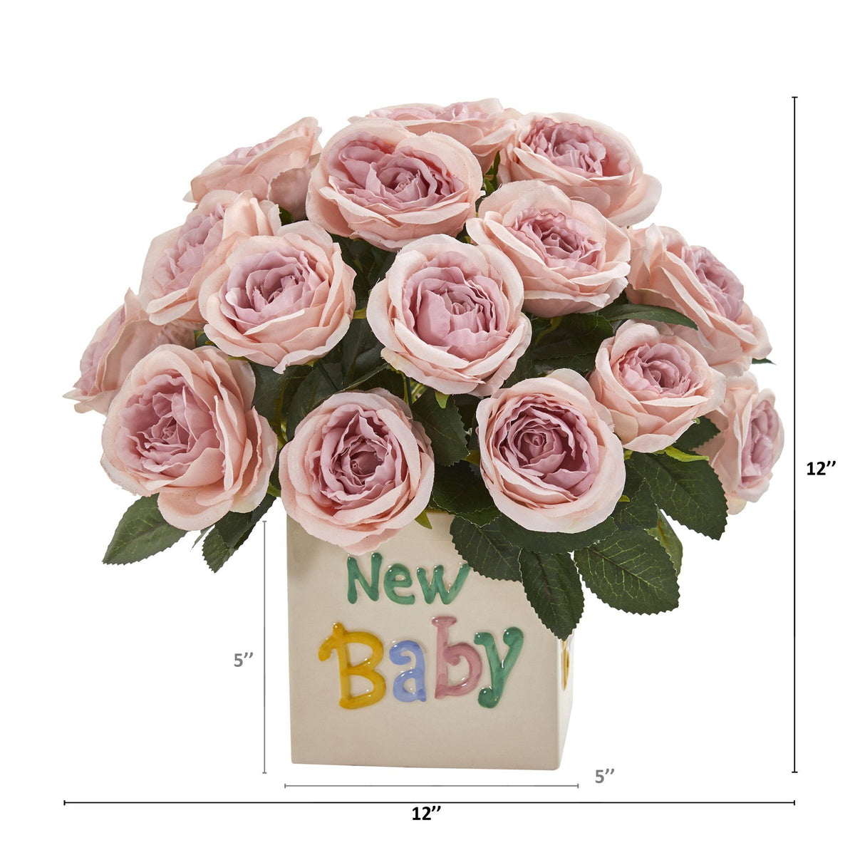 12” Rose Artificial Arrangement “New Baby” Vase, photo 2 of 4