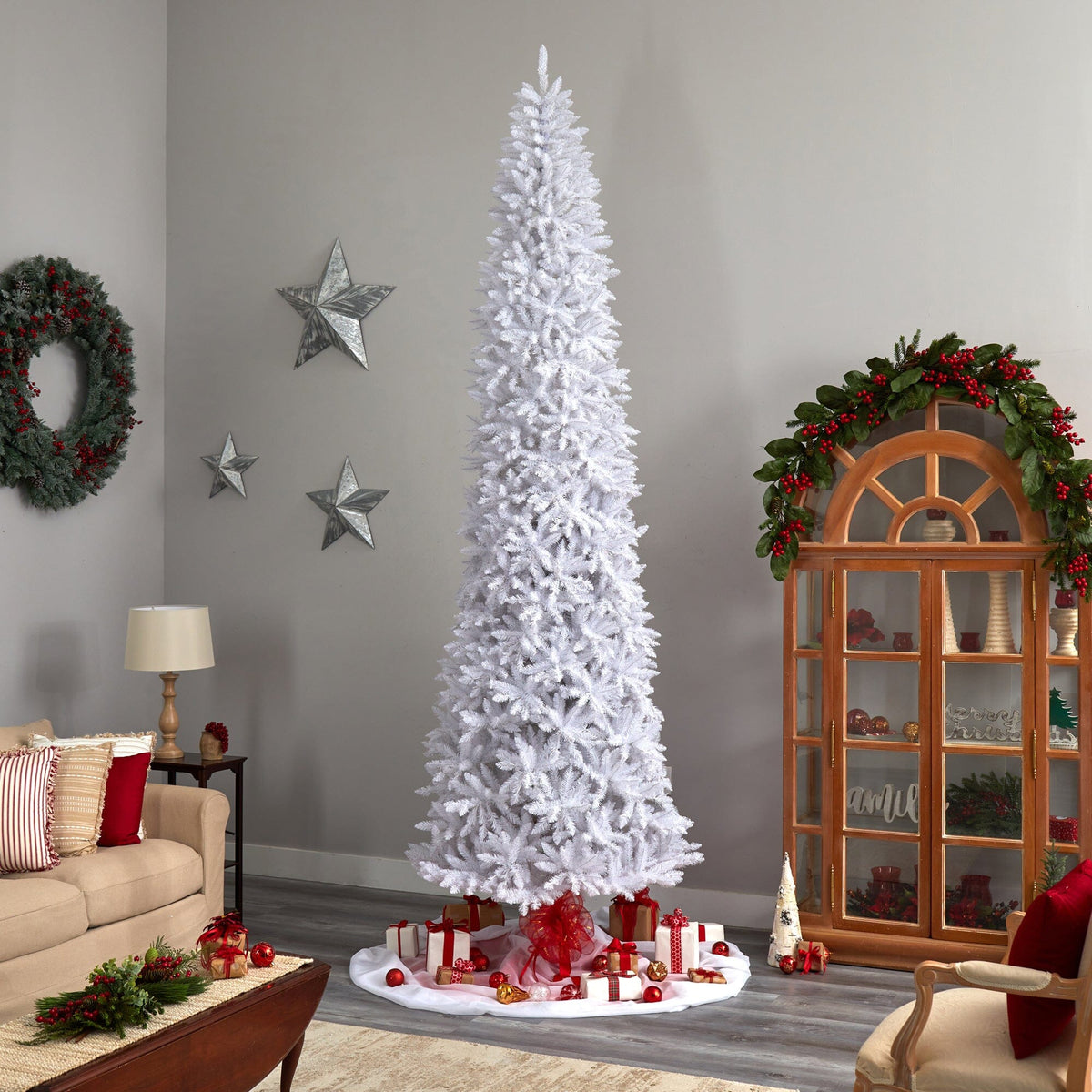 12’ Slim White Artificial Christmas Tree with 3235 Bendable Branches, photo 5 of 6