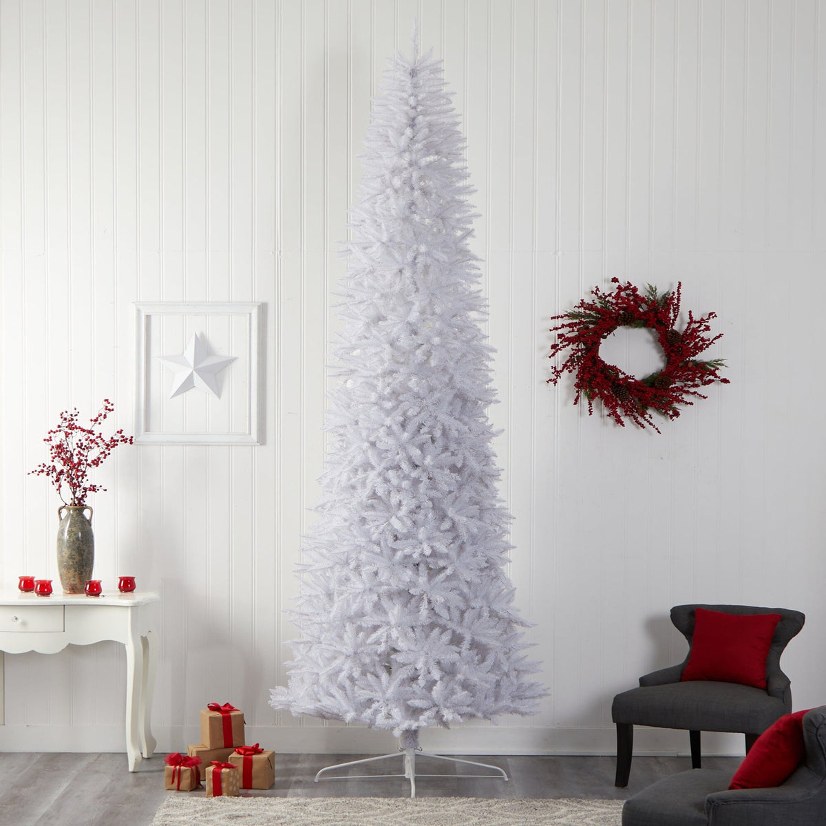 12’ Slim White Artificial Christmas Tree with 3235 Bendable Branches, photo 6 of 6