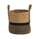 13" Boho Chic Basket Natural Jute Basket Planter, Black Bottom Natural Top with Handles"