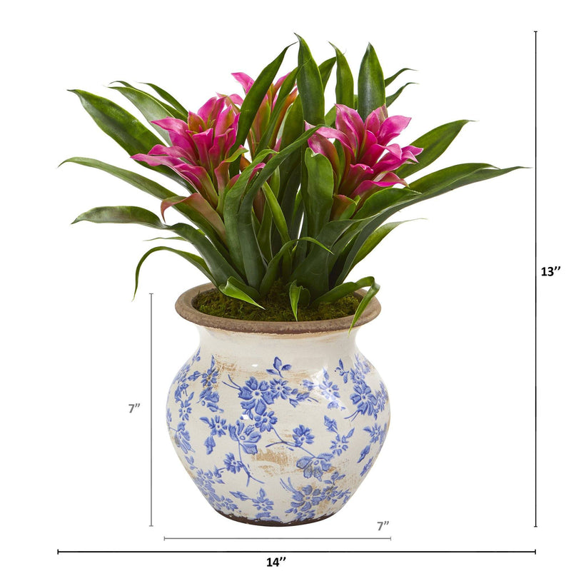 13” Bromeliad Artificial Plant in Floral Planter, photo 2 of 2
