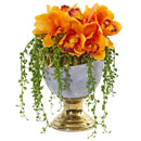 13” Cymbidium Orchid Artificial Arrangement in Designer Urn