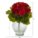 13” Geranium Artificial Plant in Glass Planter UV Resistant (Indoor/Outdoor)