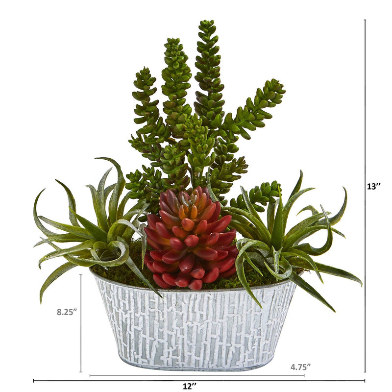 13” Mixed Succulent Artificial Plant in Tin White Planter, photo 2 of 2