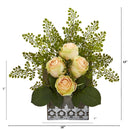 13” Rose and Maiden Hair Arrangement in Hanging Planter