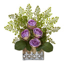 13” Rose and Maiden Hair Arrangement in Hanging Planter