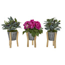 13” Rose and Olive in Tin Vase with Legs (Set of 3)