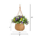 13” UV Resistant Artificial Dandelion and Rosemary in Woven Hanging Basket (Indoor/Outdoor) -Set of 2