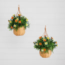 13” UV Resistant Artificial Lily and Mixed Greens in Woven Hanging Basket (Indoor/Outdoor) - Set of 2