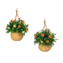 13” UV Resistant Artificial Lily and Mixed Greens in Woven Hanging Basket (Indoor/Outdoor) - Set of 2