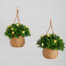 13” UV Resistant Artificial Mini Rose and Aptenia in Woven Hanging Basket (Indoor/Outdoor) - Set of 2