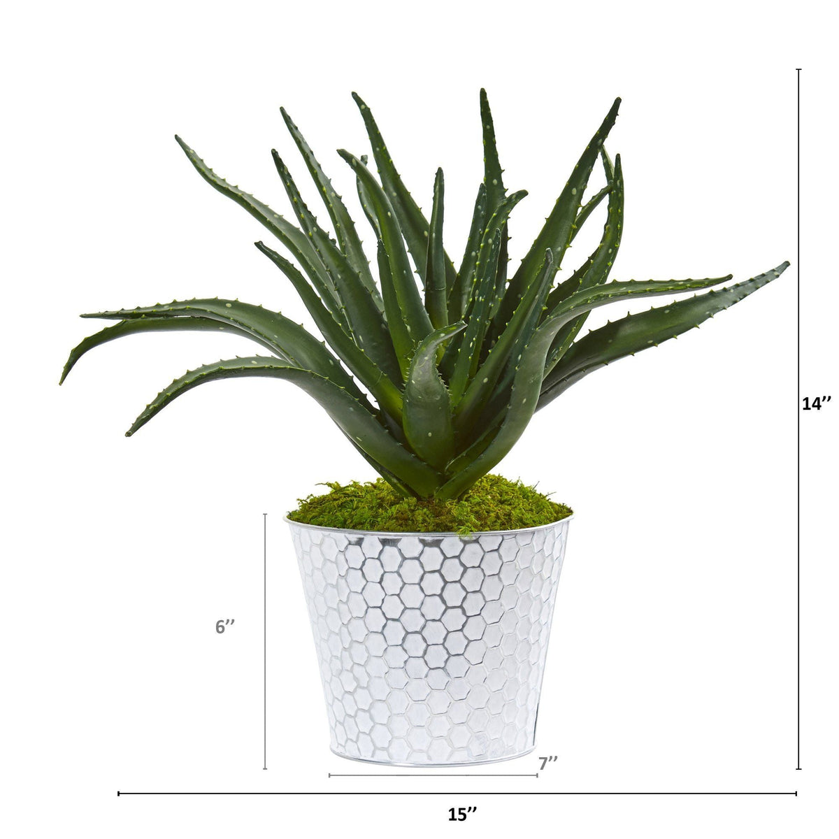14” Aloe Artificial Plant in White and Tin Embossed Planter, photo 2 of 2
