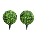 14” Artificial Boxwood Ball Topiary with Integrated Ground Stake UV Resistant - Set of 2