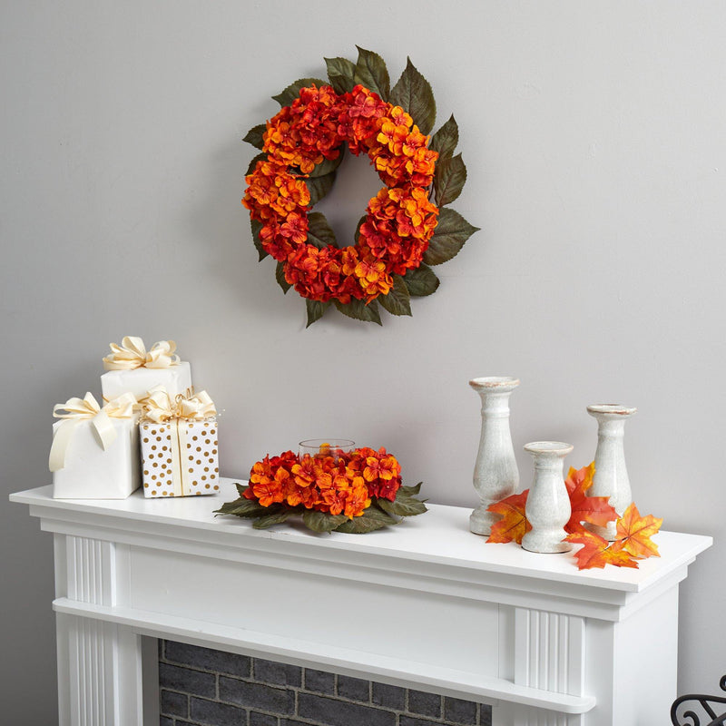 14” Autumn Hydrangea Artificial Candelabrum Arrangement, photo 5 of 5