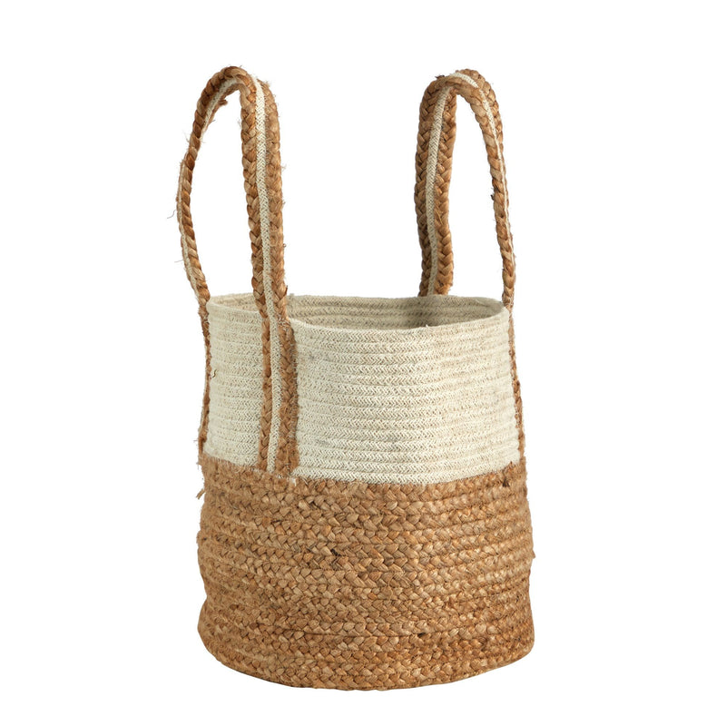 14” Boho Chic Basket Natural Cotton and Jute with Handles