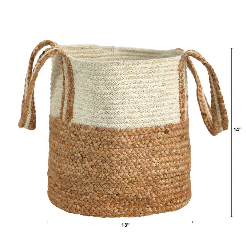 14” Boho Chic Basket Natural Cotton and Jute with Handles