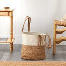 14” Boho Chic Basket Natural Cotton and Jute with Handles