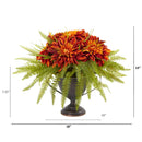 14” Dahlia and Fern Artificial Arrangement in Metal Goblet