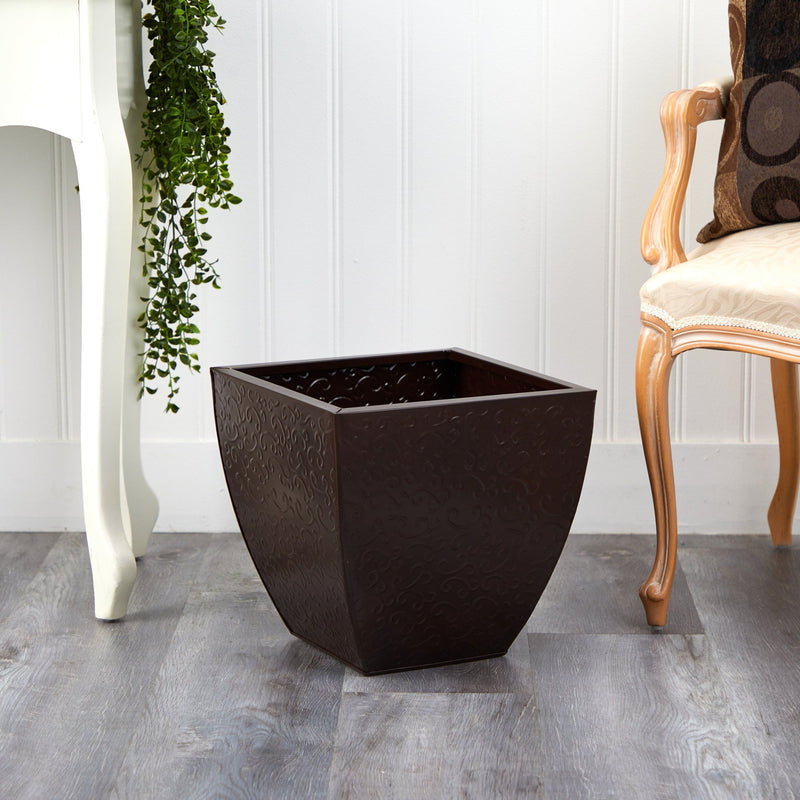 14” Embossed Metal Scroll Planter