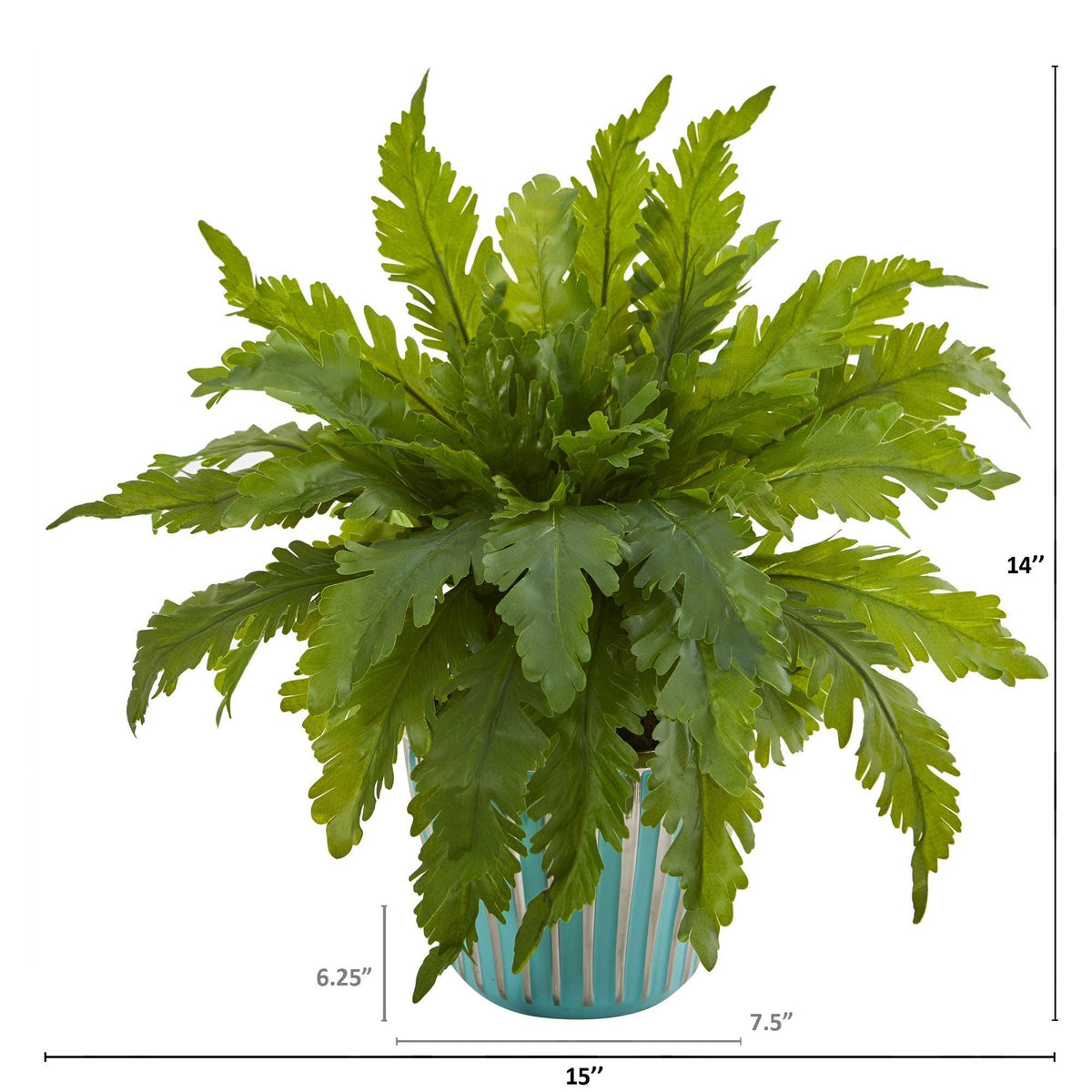 14” Fern Artificial Plant in Light Blue Planter, photo 2 of 2