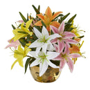 14” Lily Artificial Arrangement in Gold Vase