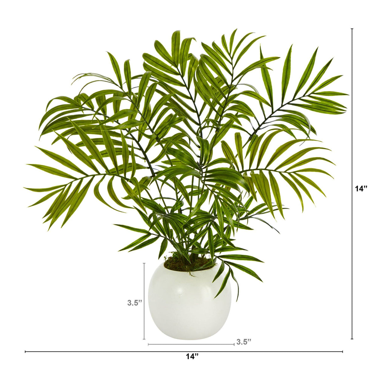 14” Mini Areca Palm Artificial Plant in White Planter, photo 2 of 3