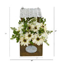 14” Mixed Daisy Artificial Plant in Tin Roof Planter