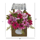 14” Mixed Daisy Artificial Plant in Tin Roof Planter